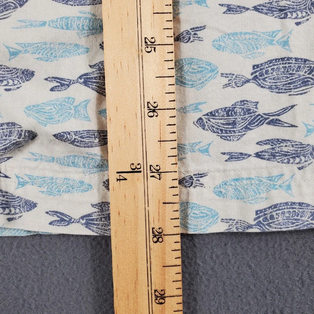 LL Bean Mens Traditional Fit Fish Print Cotton Short Sleeve Button Up Shirt M